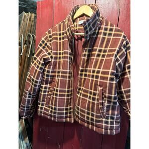 Paper Crane plaid burgundy and tan corduroy puffer jacket Size M